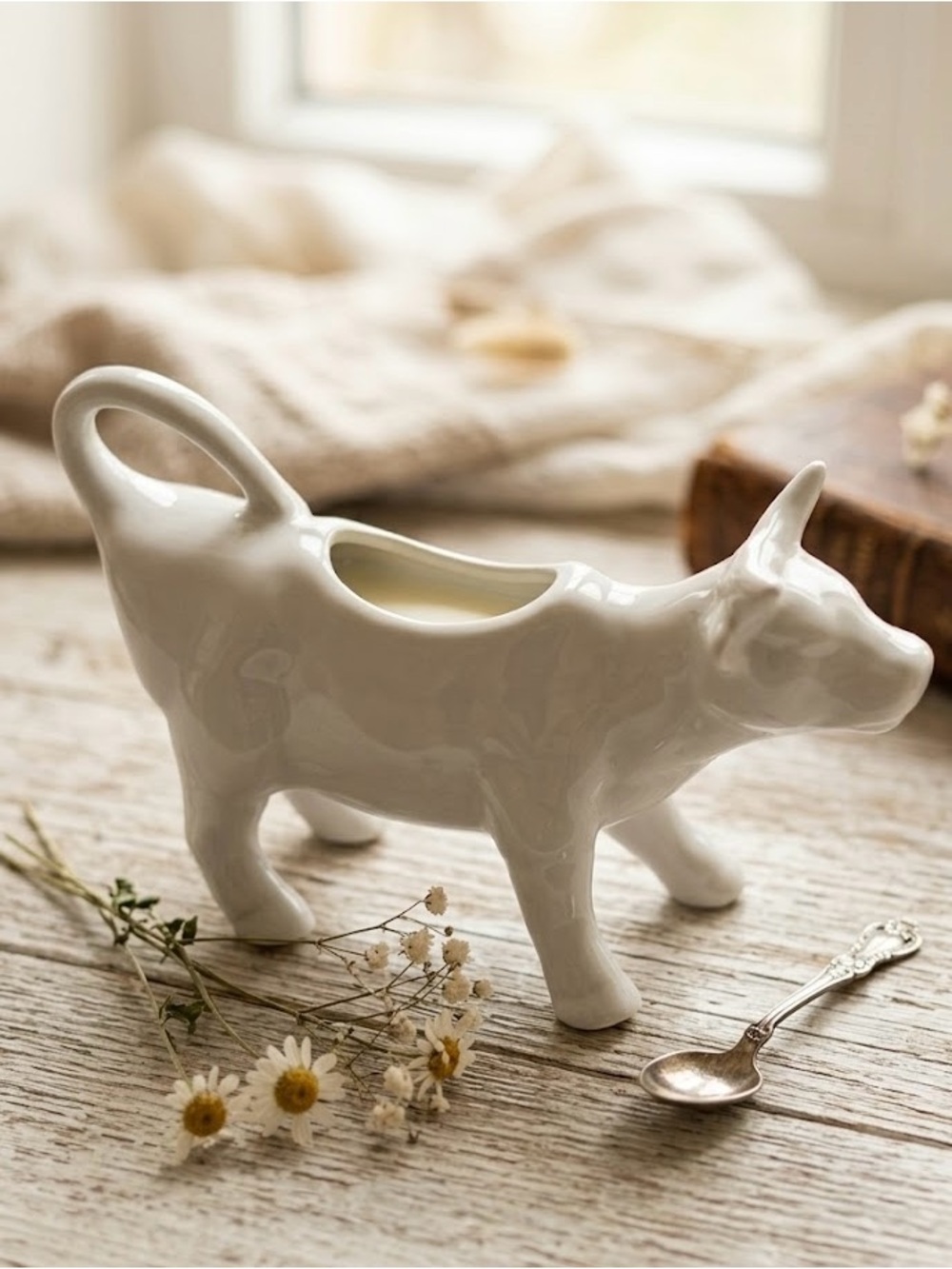 Crate & Barrel cow creamer white porcelain classic cottagecore country kitchen